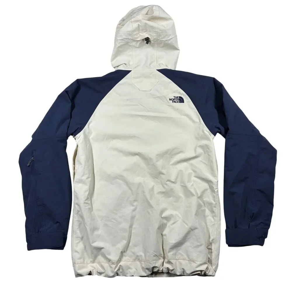 The North Face Jacket Small Nylon Beige Blue Hooded Hiking Outdoor Waterproof